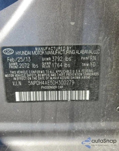 2013 Hyundai Elantra Gls z USA, uszkodzony, nr VIN 5NPDH4AE5DH300279